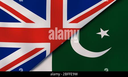 Two states flags of United Kingdom and Pakistan. High quality business background. 3d illustration Stock Photo