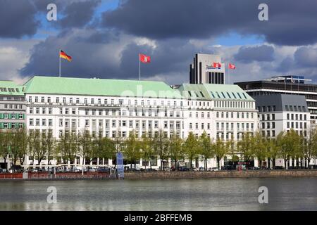 Hotel Vier Jahreszeiten, Binnenalster Lake, Hamburg, Germany, Europe Stock Photo