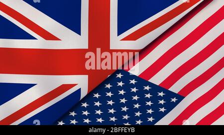 Two states flags of United Kingdom and United States. High quality business background. 3d illustration Stock Photo