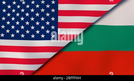 Two states flags of United States and Bulgaria. High quality business background. 3d illustration Stock Photo