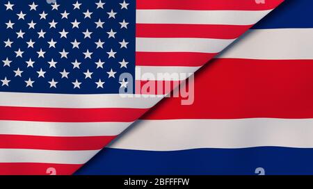 Two states flags of United States and Costa Rica. High quality business background. 3d illustration Stock Photo