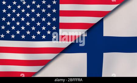 Two states flags of United States and Finland. High quality business background. 3d illustration Stock Photo