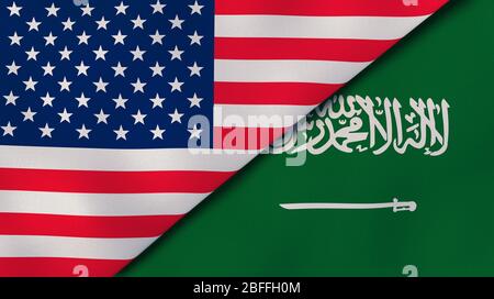 Two states flags of United States and Saudi Arabia. High quality business background. 3d illustration Stock Photo
