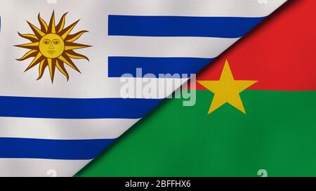 Two states flags of Uruguay and Burkina Faso. High quality business background. 3d illustration Stock Photo