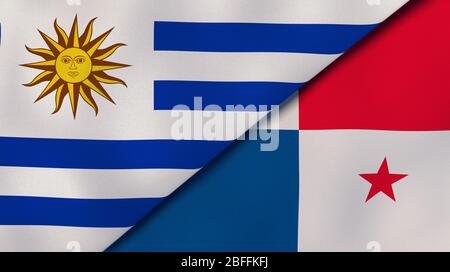 Two states flags of Uruguay and Panama. High quality business background. 3d illustration Stock Photo
