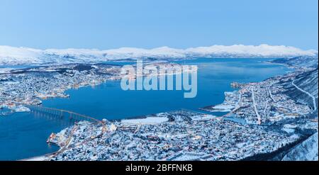 Panoramic view on Tromso, Norway, Tromso At Winter Time, Christmas in Tromso, Norway