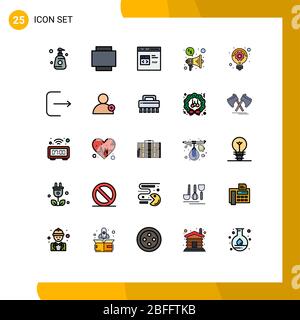 Set of 25 Modern UI Icons Symbols Signs for idea, plan, develop, business, megaphone Editable Vector Design Elements Stock Vector