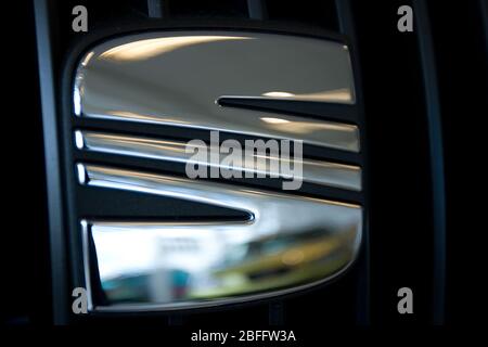 The SEAT emblem that adorns the front of their cars Stock Photo