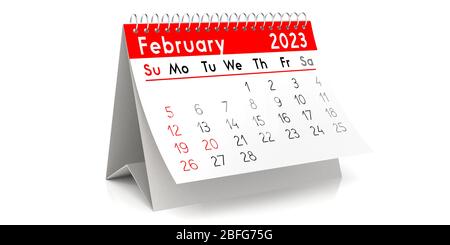 February 2023 - table calendar - 3D illustration Stock Photo - Alamy