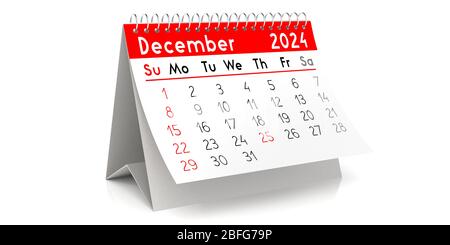 December 2024 - table calendar - 3D illustration Stock Photo - Alamy
