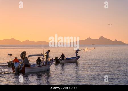 Net fishermen on the Sea of Cortez at Loreto, Baja California Sur, Mexico. Stock Photo
