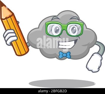 A Brainy Student Cloud Stormy Cartoon Character With Pencil And Glasses 