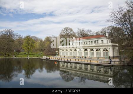 The historical Boathouse that houses the audubon Center in Prospect Park, Brooklyn, New York. Stock Photo