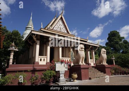 Wat Phnom in Phnom Penh, Cambodia. Buddhist temple built in 1372 and is the tallest religious structure in the city. Stock Photo