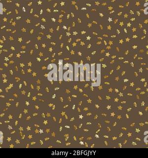 Seamless gold star confetti rain festive pattern effect. Golden volume stars falling down isolated on white background. EPS 10 Stock Vector
