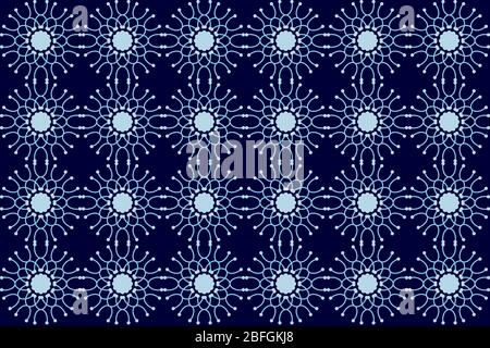 Seamless floral background design template. Abstract geometric flowers pattern. Blue monochrome stylish graphic design. Tileable vintage ornament. Stock Vector