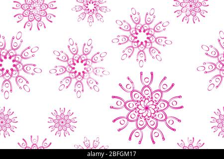 Seamless abstract geometric flowers pattern. Beautiful Batik fabric design template. Tileable vintage ornament. Stylish outlined graphic design. White Stock Vector