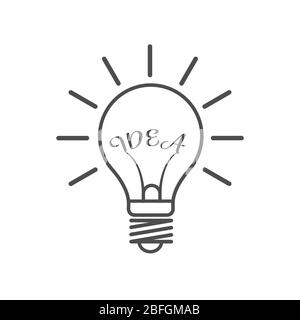 Light bulb and word IDEA. Idea icon. Empty polygon. Stock illustration isolated on a white background. Simple design Stock Vector