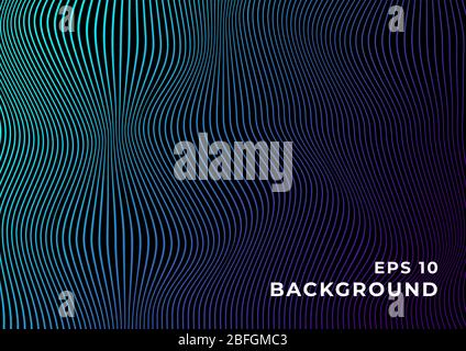 Black background with wavy blue purple gradient lines. Design for banner, wallpaper, website and other graphics. Vector. Eps 10. Stock Vector