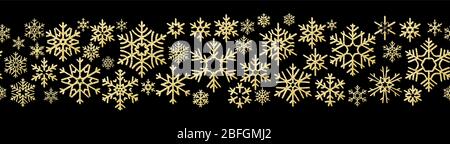 Merry Christmas holiday decoration effect. Golden snowflake seamless pattern. EPS 10 Stock Vector