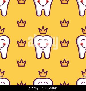 Seamless pattern with dental elements teeth and crown Stock Vector