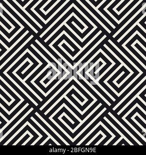 Abstract pattern with spiral lines. Vector seamless geometric tiling background. Black and white linear lattice design. Stock Vector