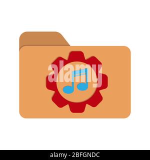 Vector color icon of a folder with a note and a gear. Music settings symbol. Stock illustration isolated on a white background. Simple design Stock Vector