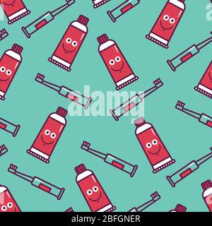 Kids oral care vector set. Seamless pattern with dental elements Stock Vector