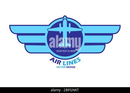 Vector logo of an airplane, travel or tourism. Template for corporate identity of air flights and airlines. Abstract sign for corporate style design, Stock Vector