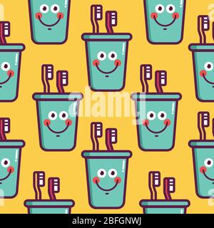 Kids oral care vector set. Seamless pattern with dental elements Stock Vector