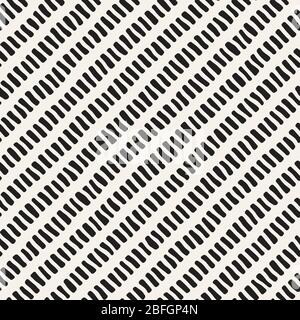 Simple geometric vector pattern. Monochrome black and white slanted brush strokes background. Hand draw diagonal dash lines. Stock Vector