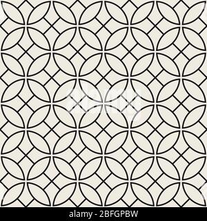 Vector seamless pattern. Repeating abstract background. Black and white geometric lattice design. Thin round lines tiling ornament. Stock Vector