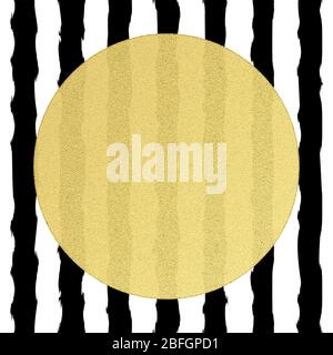 Golden round circle label with volume structure on black and white stripes background. EPS 10 Stock Vector