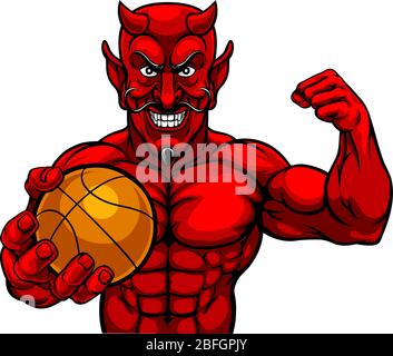 Devil Basketball Sports Mascot Holding Ball Stock Vector