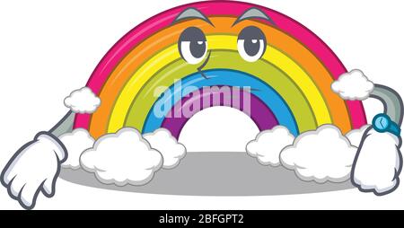 Mascot design of rainbow showing waiting gesture Stock Vector