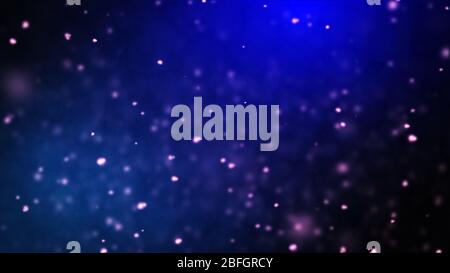 Bokeh soft background with pink floating fluffy elements. Abstract backdrop with fluttering shiny dust particles. Deep space concept. Falling stars. Stock Photo