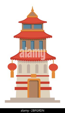 Asian architecture, historic temple or tower with lanterns Stock Vector