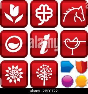 Vector illustration. Set of nature icons on square buttons. Geometric style. Stock Vector