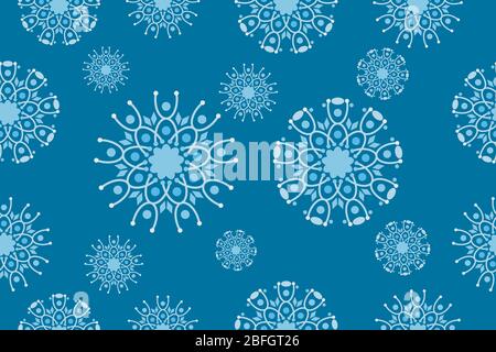 Seamless geometric flowers pattern. Abstract floral background design template. Tileable vintage ornament. Blue cyan stylish graphic design. Stock Vector