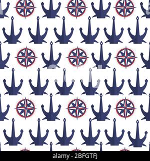 Anchors and compasses seamless pattern nautical theme vector Stock Vector