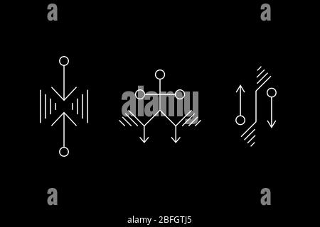 Alien geometry white symbol set. UFO signs. Design symbols for puzzle, logic, metroidvania, indie games. Vector stock illustration. Stock Vector