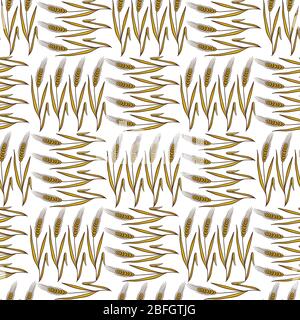 Autumn harvesting, wheat spikelets, crops spikes seamless pattern Stock Vector