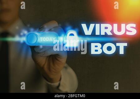 Handwriting text writing Virus Bot. Conceptual photo malicious selfpropagating malware designed to infect a host Stock Photo