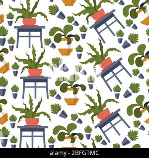 Houseplant in pots seamless pattern of flowers vector Stock Vector