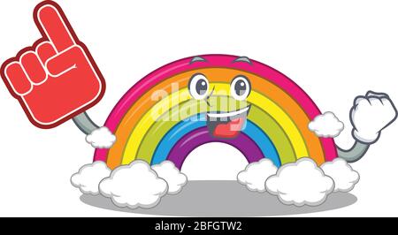 rainbow presented in cartoon character design with Foam finger Stock Vector