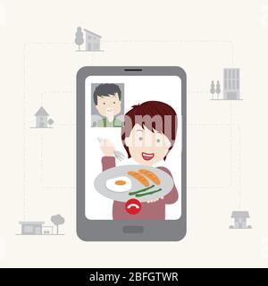 Stay connected in cooking moment via social technologies and mobile applications Stock Vector