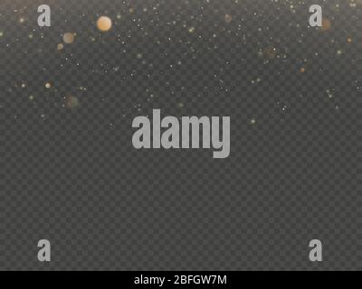 Glitter particles overlay effect. Gold glittering star dust sparkling particles on transparent background. EPS 10 Stock Vector
