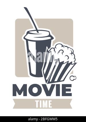 Movie time, popcorn and soft drink snacks banner Stock Vector