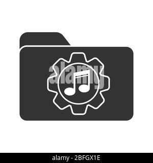 Vector icon of a folder with a note and a gear. Music settings symbol. Stock illustration isolated on a white background. Simple design Stock Vector
