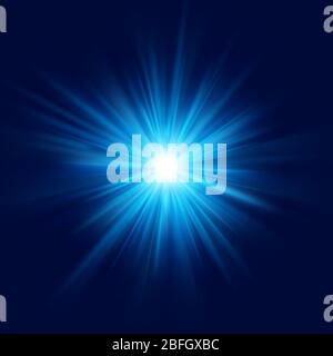 Deep blue glow star burst flare explosion transparent light effect. EPS 10 Stock Vector